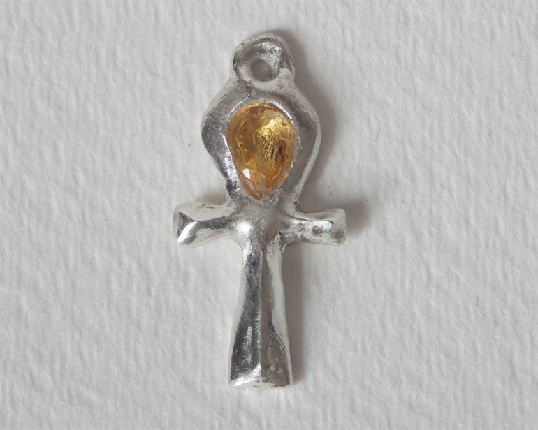 Pure Silver Ankh with Citrine